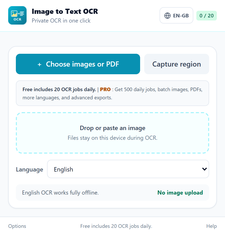Image to Text OCR popup