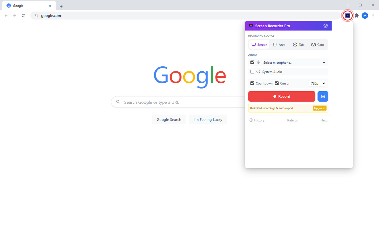 Screen Recorder Pro popup