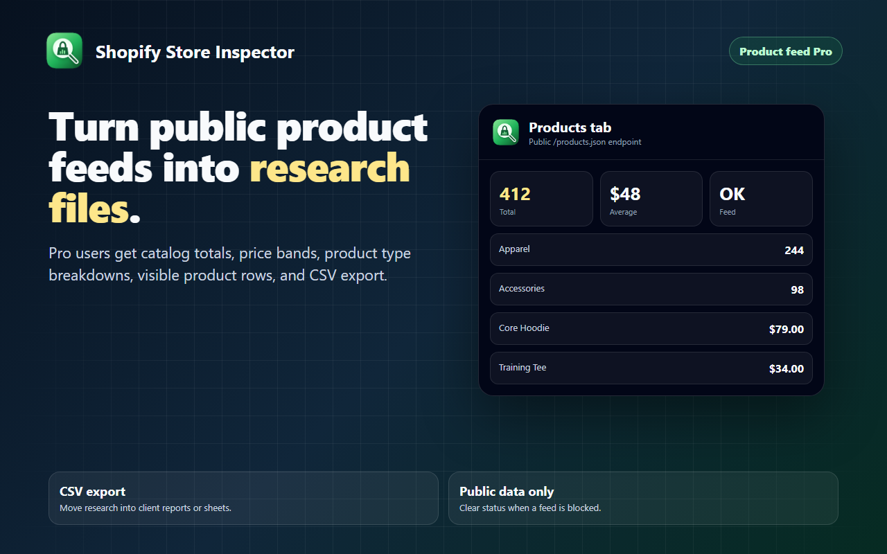 Shopify Store Inspector apps and signal detection screenshot