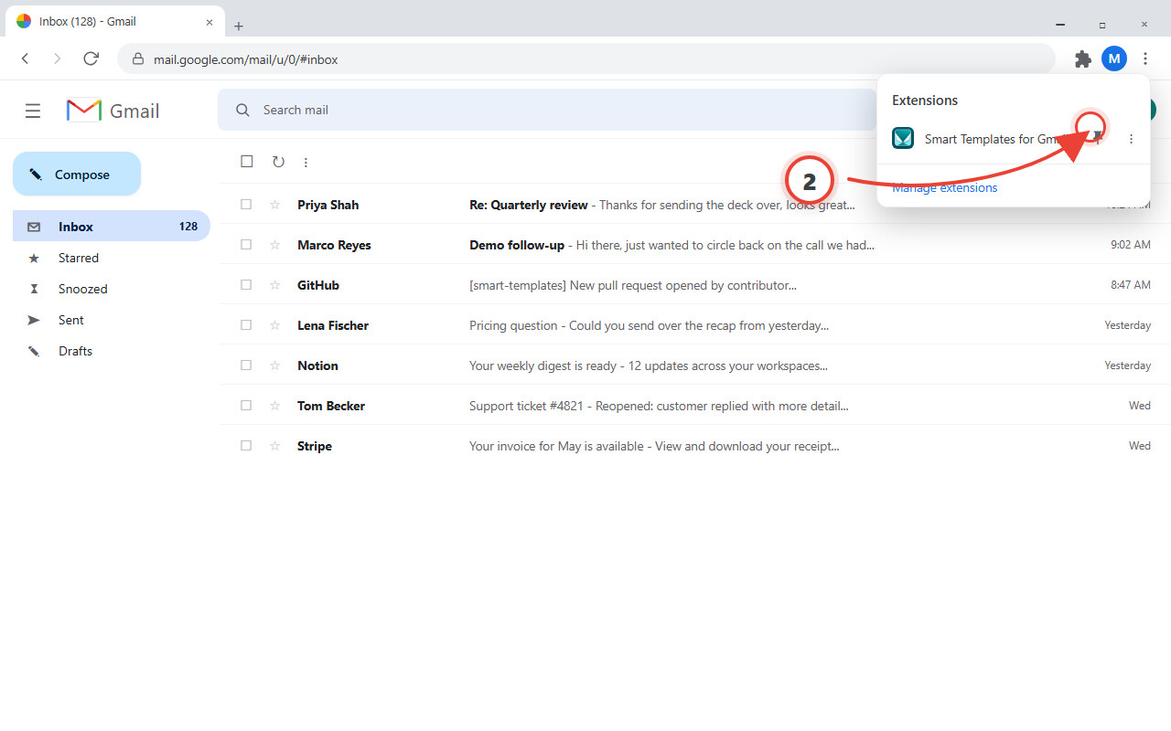 Pin Smart Templates in the Chrome extensions dropdown
