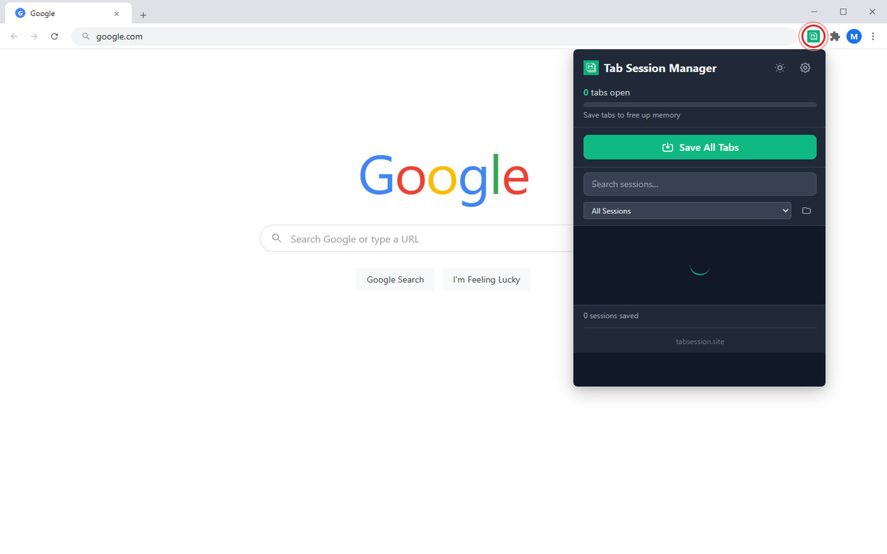 Tab Session Manager popup