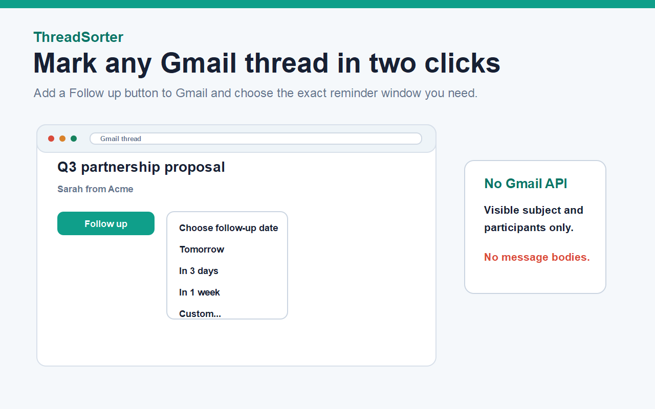 ThreadSorter Follow up button and reminder menu